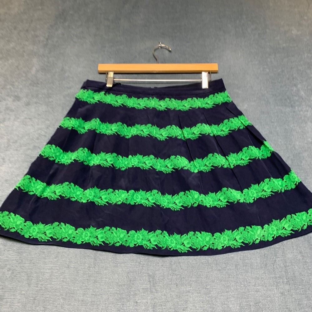 J.Crew A-Line Skirt Women's 8 Navy Striped Beanstalk Flowy Silk Pleated Back Zip